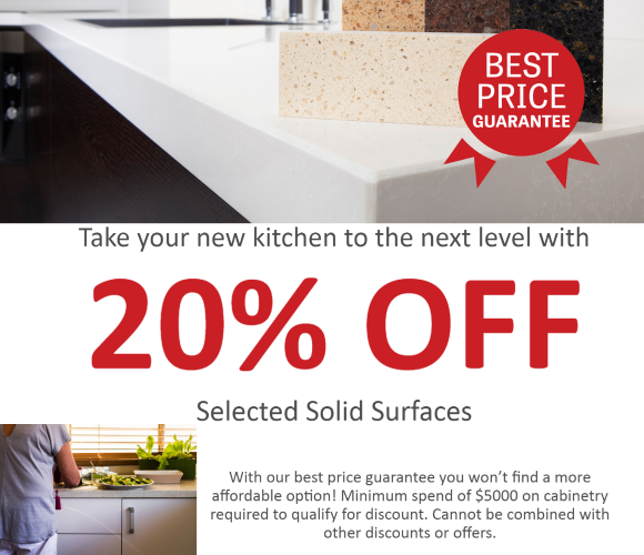 get 20 percent off selected benchtops